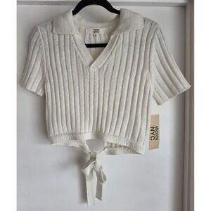 Madden NYC Women's Polo Shirt Size M Short Sleeve White Acrylic‎